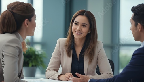 Professional, confident business consultant , female, woman wearing suit in office meeting room. Meeting, interview, dicussion