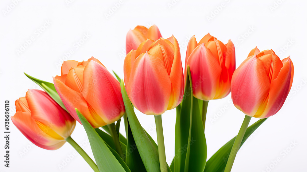 Isolated on a stark white background, lovely tulips bloom in a garden Isolated on a stark white background, lovely tulips bloom in a garden