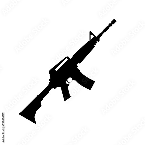 Assault rifle silhouette icon vector. Rifle gun silhouette for icon, symbol or sign. Rifle icon vector for weapon, military, army, arsenal or war © Moleng