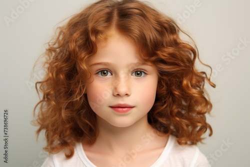 Portrait of a cute little girl with curly hair. Studio shot.