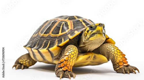 Close-up of an isolated Brazilian turtle on a white background