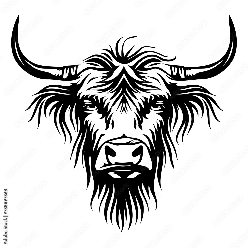 Highland cow detailed silhouette hand drawn vector Highland cow detailed silhouette hand drawn vector