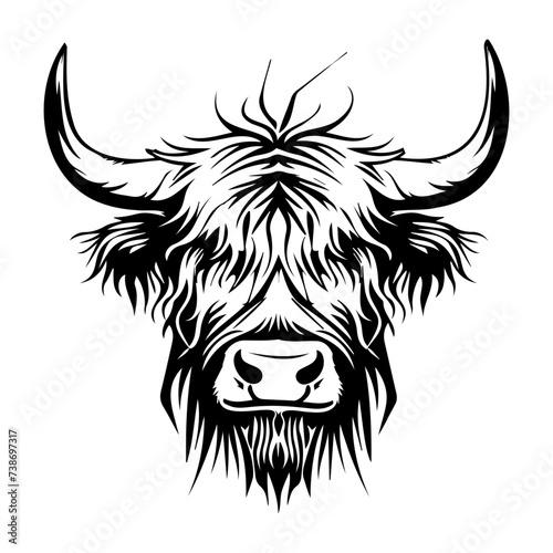 Highland cow detailed silhouette hand drawn vector