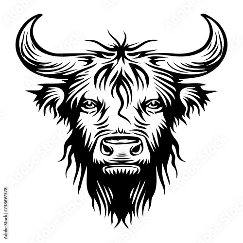 Highland cow detailed silhouette hand drawn vector