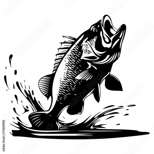 large bass fish in the mount jumping from the water