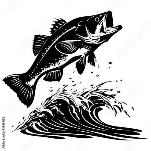 large bass fish in the mount jumping from the water