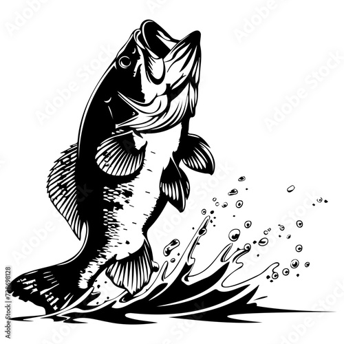 large bass fish in the mount jumping from the water