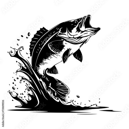 large bass fish in the mount jumping from the water