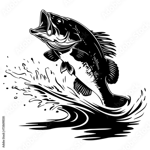 large bass fish in the mount jumping from the water