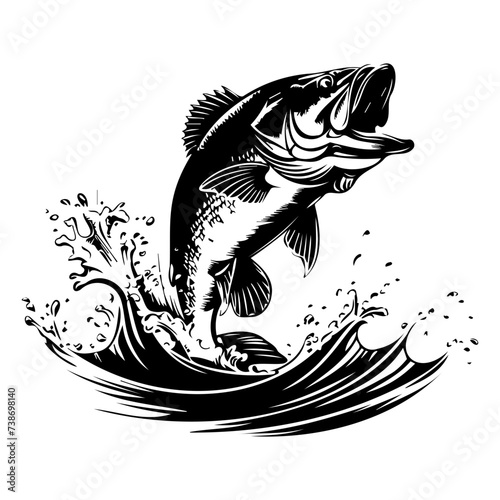 large bass fish in the mount jumping from the water