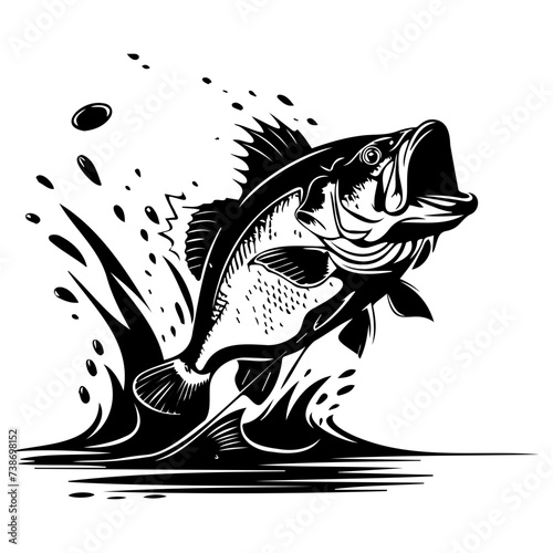 large bass fish in the mount jumping from the water