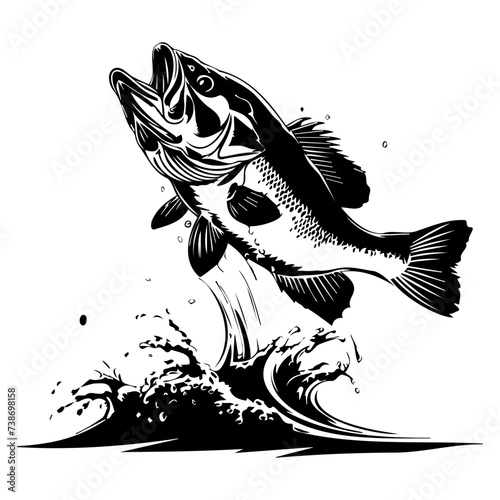 large bass fish in the mount jumping from the water