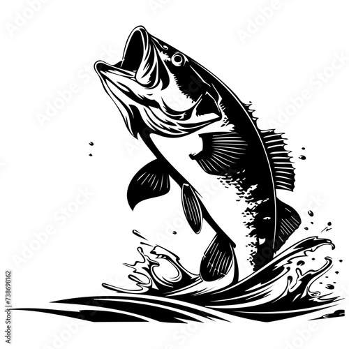 large bass fish in the mount jumping from the water