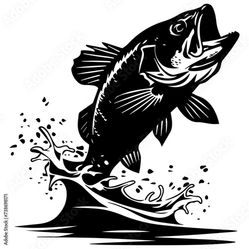 large bass fish in the mount jumping from the water