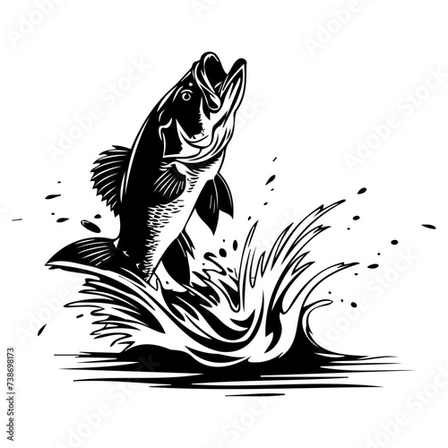 large bass fish in the mount jumping from the water