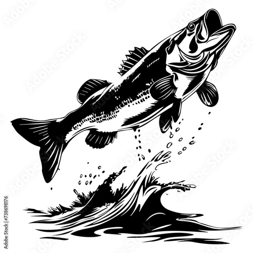 large bass fish in the mount jumping from the water