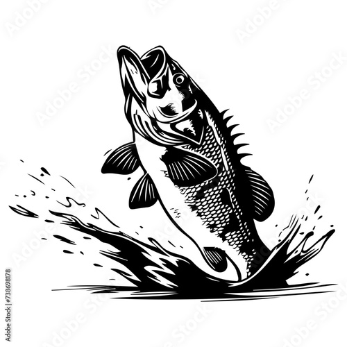 large bass fish in the mount jumping from the water