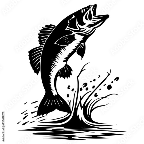 large bass fish in the mount jumping from the water