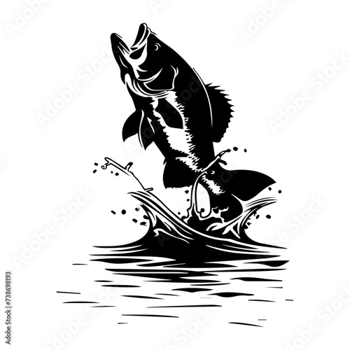 large bass fish in the mount jumping from the water