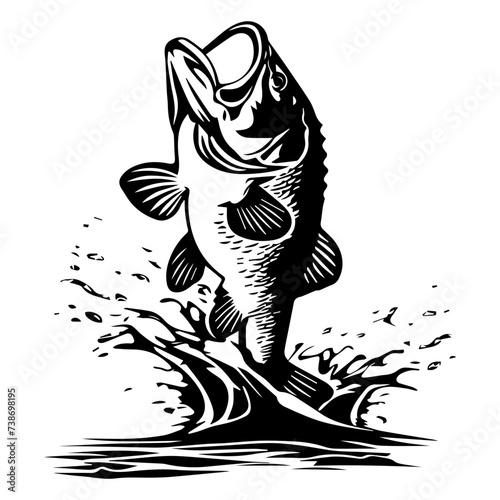 large bass fish in the mount jumping from the water