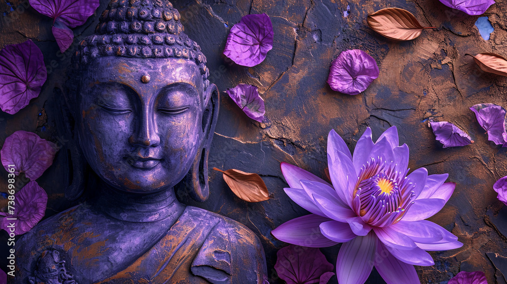 Buddha with purple lotuses