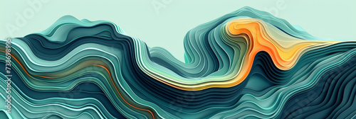abstract green background with waves  green yellow beige blue paper cut art green abstract background with wavy lines. for nature-themed designs Topography papercut texture background