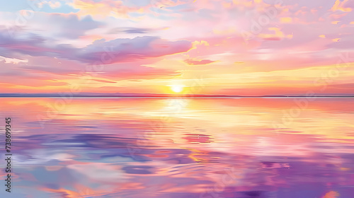 Tranquil Sunset Over Calm Waters Watercolor Painting Background © Artistic Visions