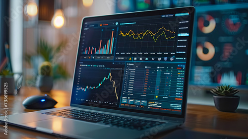 Laptop Displaying Stock Market Analysis in Office Setting