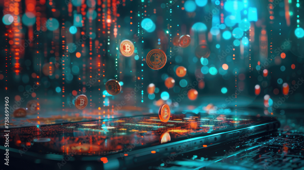 Fototapeta premium Bitcoin Cryptocurrency Digital Eruption from Smartphone