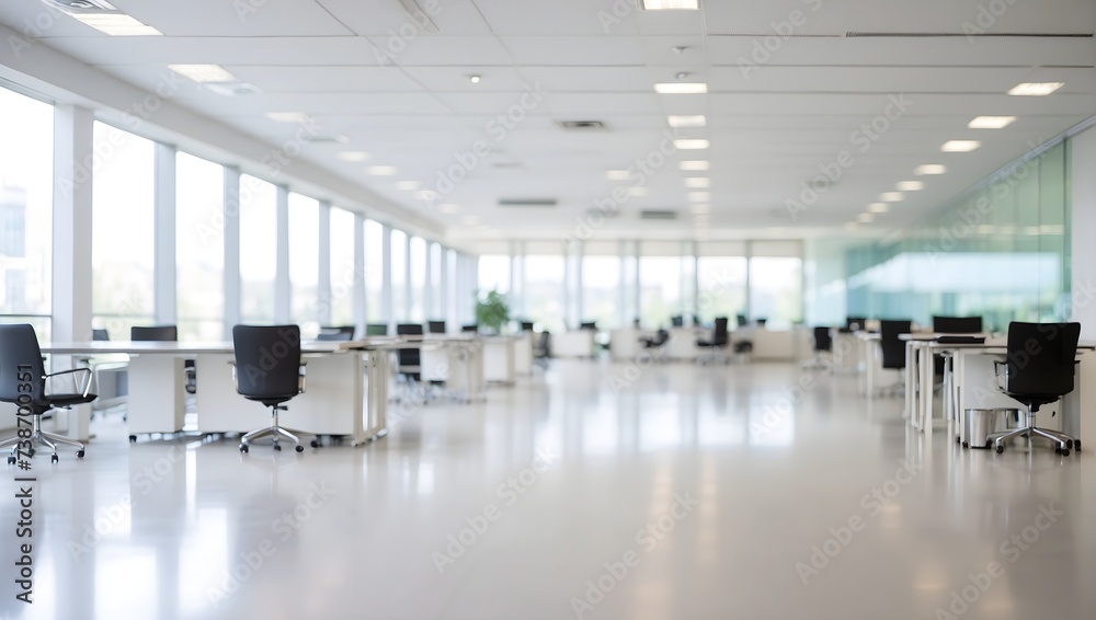Blurred empty open space office. Abstract light bokeh at office interior background for design Blurred empty open space office. Abstract light bokeh at office interior background for design