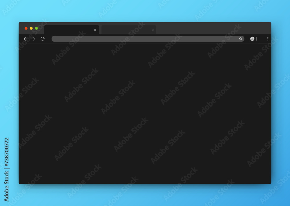 Browser window. Realistic black empty browser window with toolbar, search bar and shadow on a blue background. Vector illustration. Browser window. Realistic black empty browser window with toolbar, search bar and shadow on a blue background. Vector illustration.