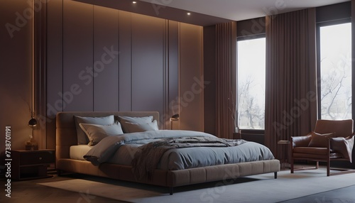 Contemporary posh lux interior design modern bedroom with window 