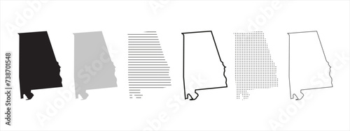 Alabama State Map Black. Alabama map silhouette isolated on transparent background. Vector Illustration. Variants. photo