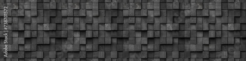 Black antharcite dark 3d stone concrete cement tiles texture with square cubes mosaic tile background panorama banner long, seamless pattern
