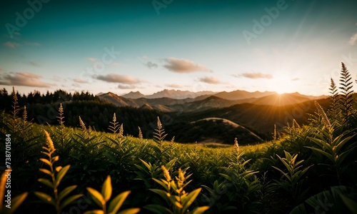 wild plants and flowers ,beautiful natural panoramic landscape, blurred background