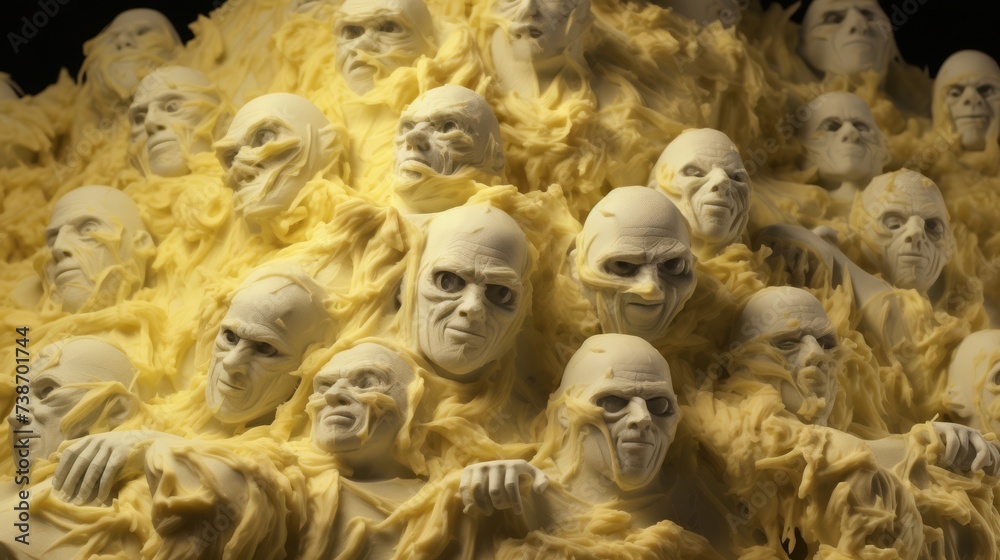 an army of bodies made of mashed potatoes