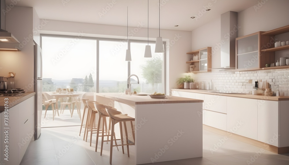 Contemporary cozy interior design modern kitchen with window