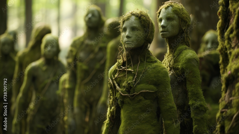 an army of bodies made of moss