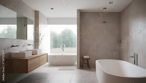 Contemporary cozy interior design modern bathroom with window and sunlight