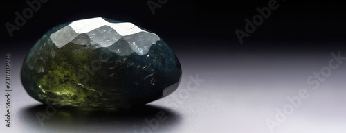 Ekanite is a rare precious natural stone on a black background. AI generated. Header banner mockup with space.