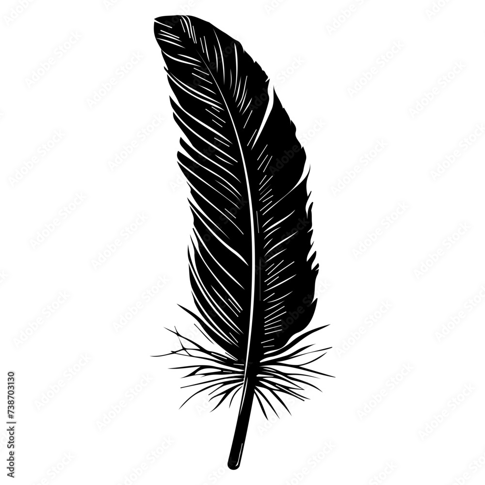 Fototapeta premium Feather quill pen graphic black white isolated sketch illustration vector