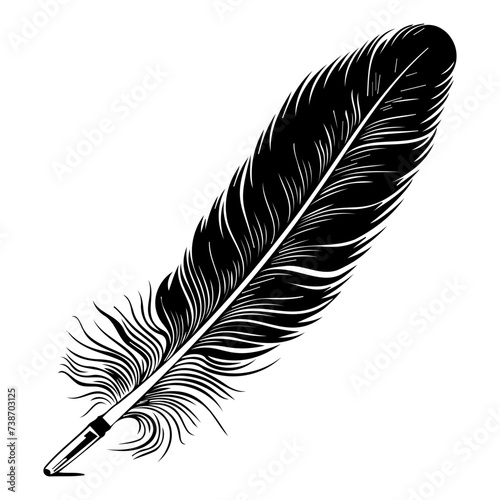 Feather quill pen graphic black white isolated sketch illustration vector