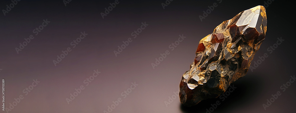 Painite is a rare precious natural stone on a black background. AI generated. Header banner mockup with space.