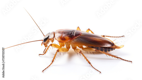Isolated close-up of a cockroach carcass on a white background