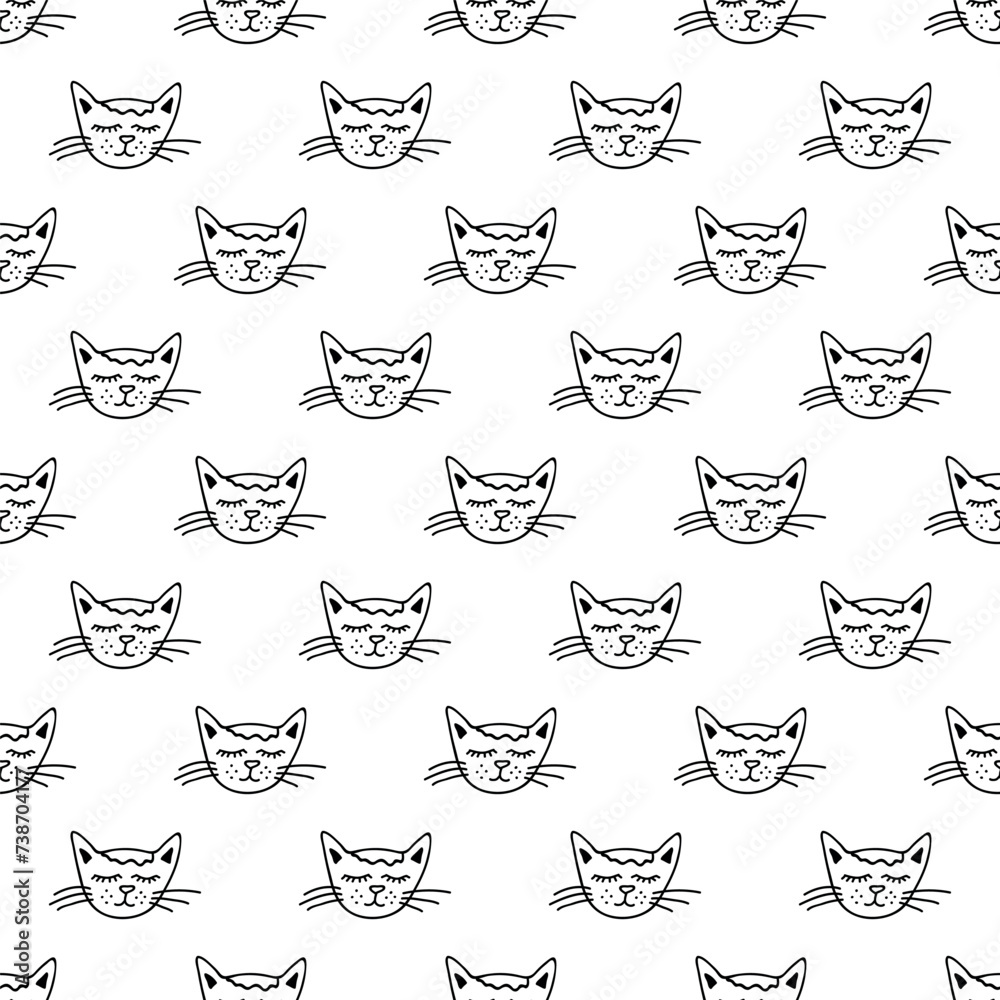 Seamless pattern with cat muzzle doodle for decorative print, wrapping paper, greeting cards, wallpaper and fabric Seamless pattern with cat muzzle doodle for decorative print, wrapping paper, greeting cards, wallpaper and fabric