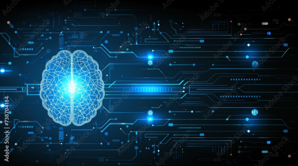 Glowing Brain on Computer Circuit Glowing Brain on Computer Circuit
