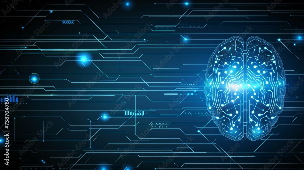 Blue Circuit Board With Brain Blue Circuit Board With Brain