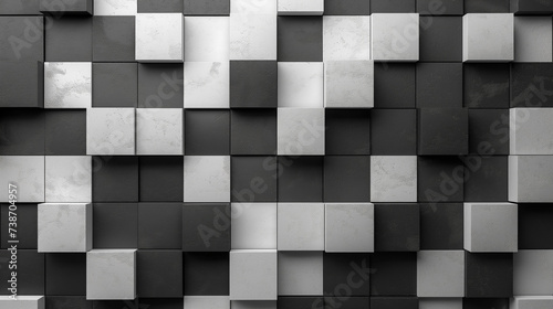 Abstract black and white background. Simple and stylish. Contrast and texture. Square shapes. 3d perspective. Design concept. Classic and elegant.