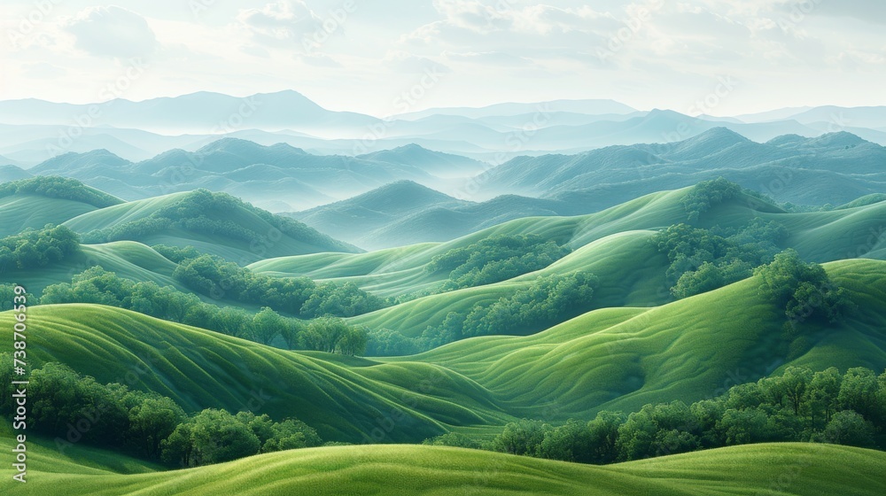 Rolling Green Hills and Trees Painting