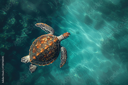 Water turtle. Undersea world. Ocean. Generative AI